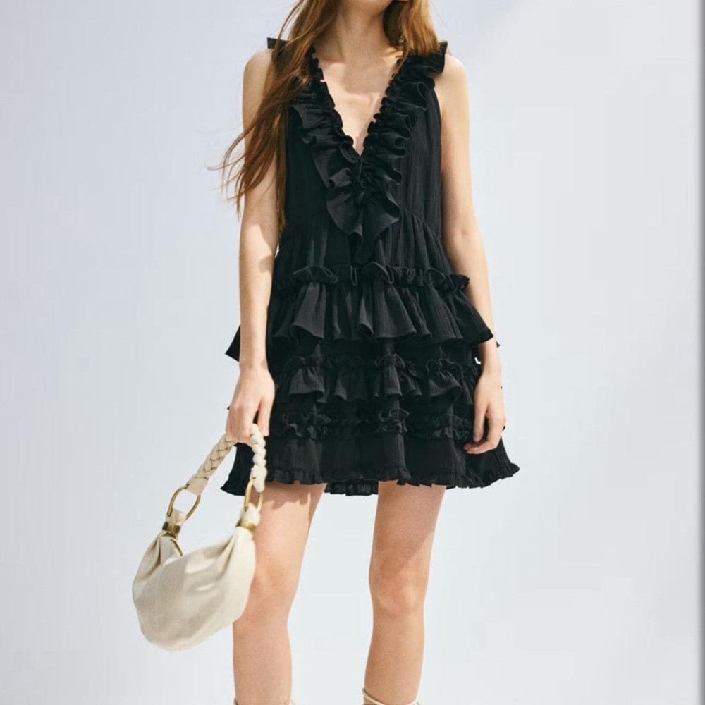 H&M Black Ruffled Mini Dress